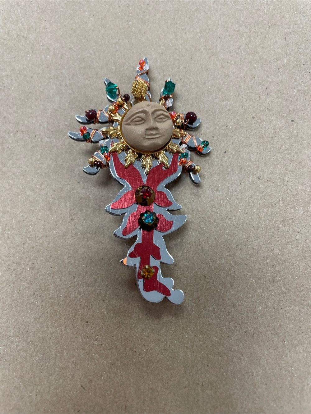 Handcrafted Liztech Celestial Sun Goddess Brooch / Pin